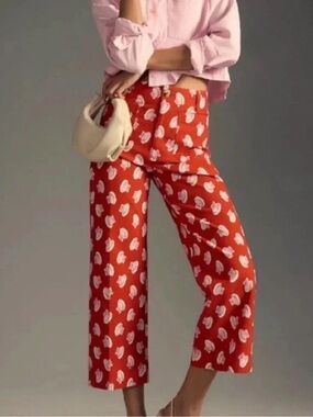 Anthroologie Maeve Colette Wide Leg Cropped Pants Seashells Beach
